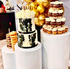 Set of 3 - Metal Cylinder Stands for party, Decor White Cylinder Plinth Wedding Props , Pedestal Display Cylindrical, Wedding Backdrop Stand