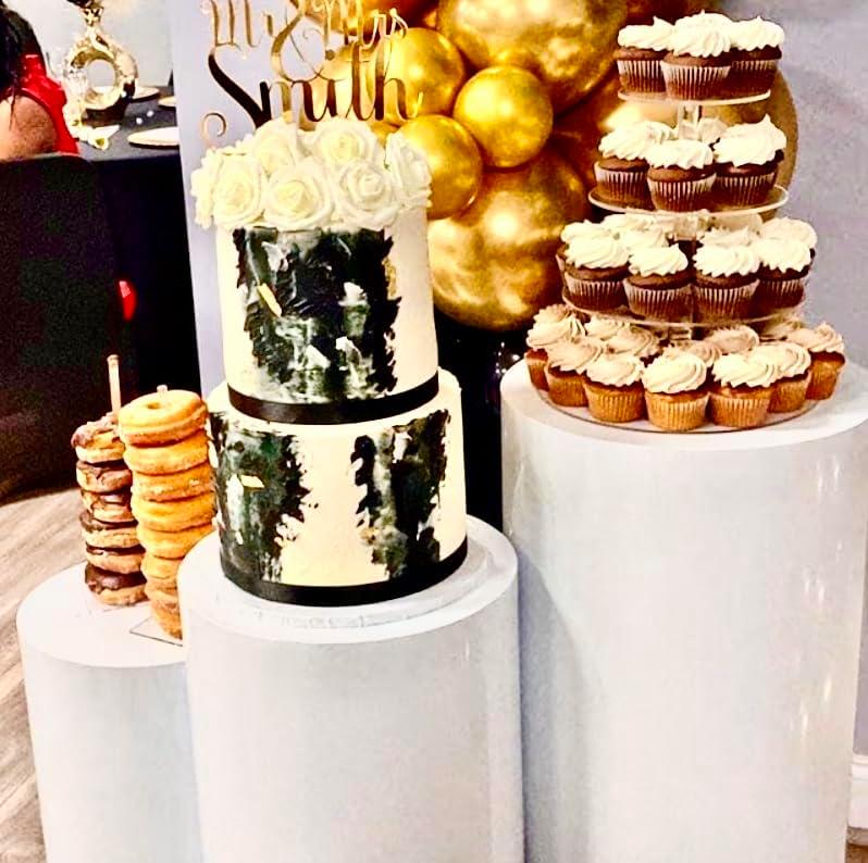 Set of 3 - Metal Cylinder Stands for party, Decor White Cylinder Plinth Wedding Props , Pedestal Display Cylindrical, Wedding Backdrop Stand