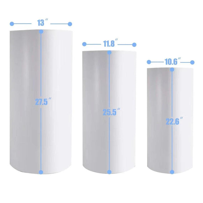 Set of 3 - Metal Cylinder Stands for party, Decor White Cylinder Plinth Wedding Props , Pedestal Display Cylindrical, Wedding Backdrop Stand