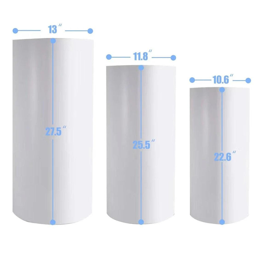 Set of 3 - Metal Cylinder Stands for party, Decor White Cylinder Plinth Wedding Props , Pedestal Display Cylindrical, Wedding Backdrop Stand
