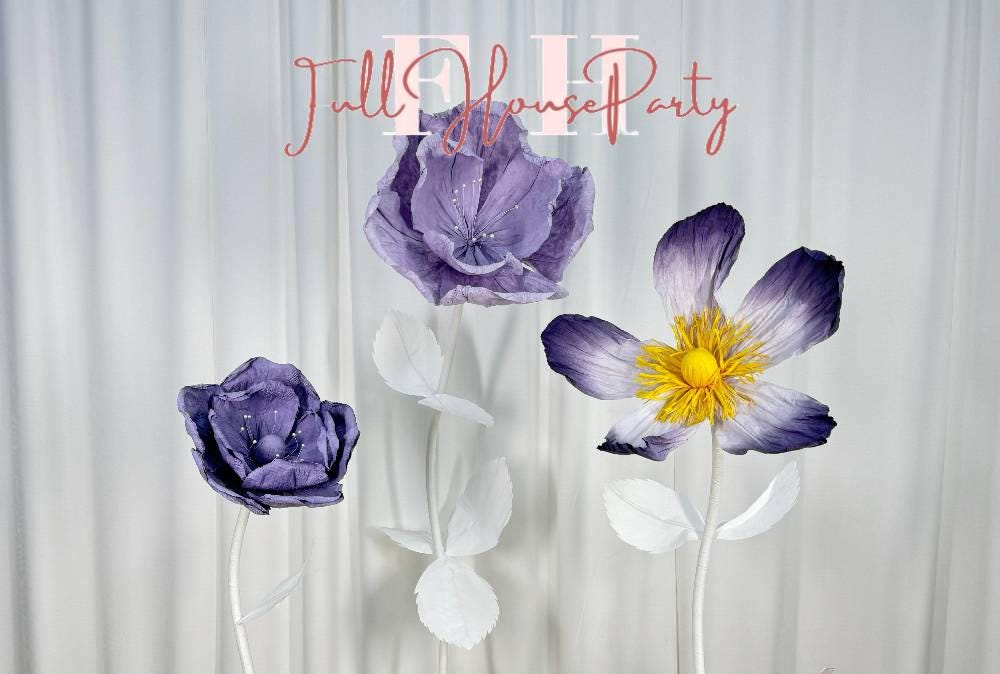 Purple Giant Paper Flowers – Life-Size Artistic Floral Décor for Weddings, Shopping Malls, Exhibitions, and Luxury Commercial Spaces