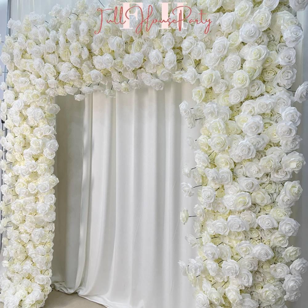 US seller---H 8.53 x W 8Ft Rollable Artificial White Rose Arch Wedding Decoration, Flower Arch Wedding, Backdrop Flower Archway Decoration