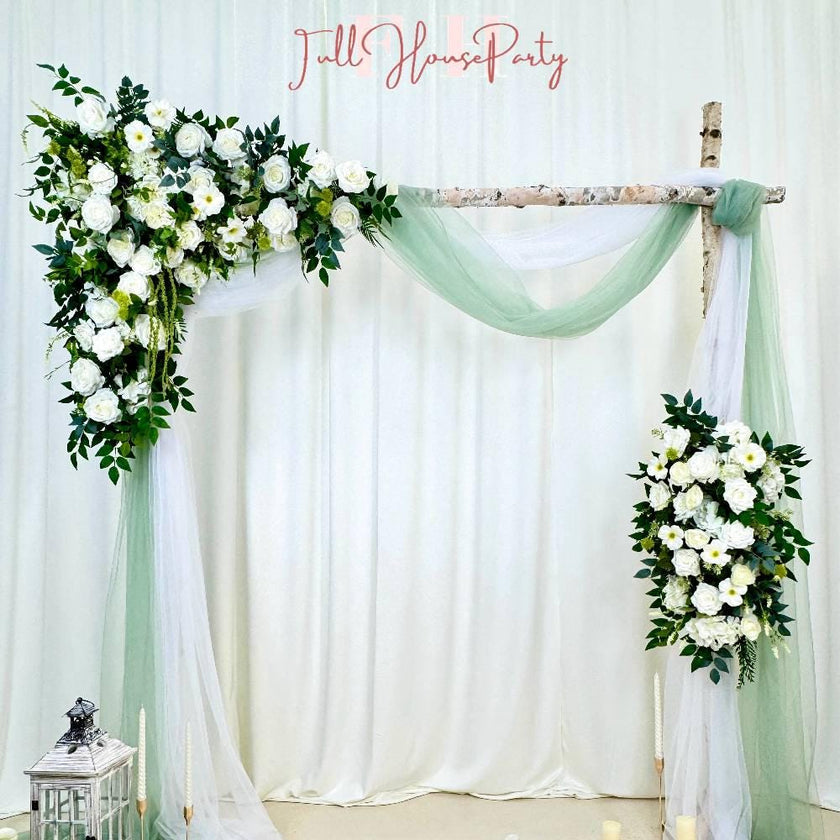 Wedding arch decoration with white roses and eucalyptus leaves（USA Local Stock）（Free matching curtains ）