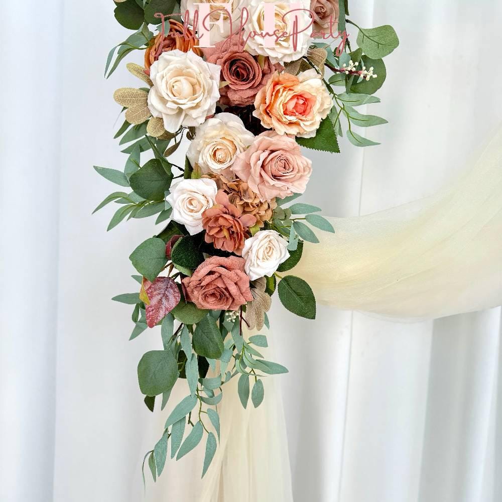 USA Local Stock---Spring Wedding arch decoration with Champagne rose, light brown rose and eucalyptus leaves（Free matching curtains ）