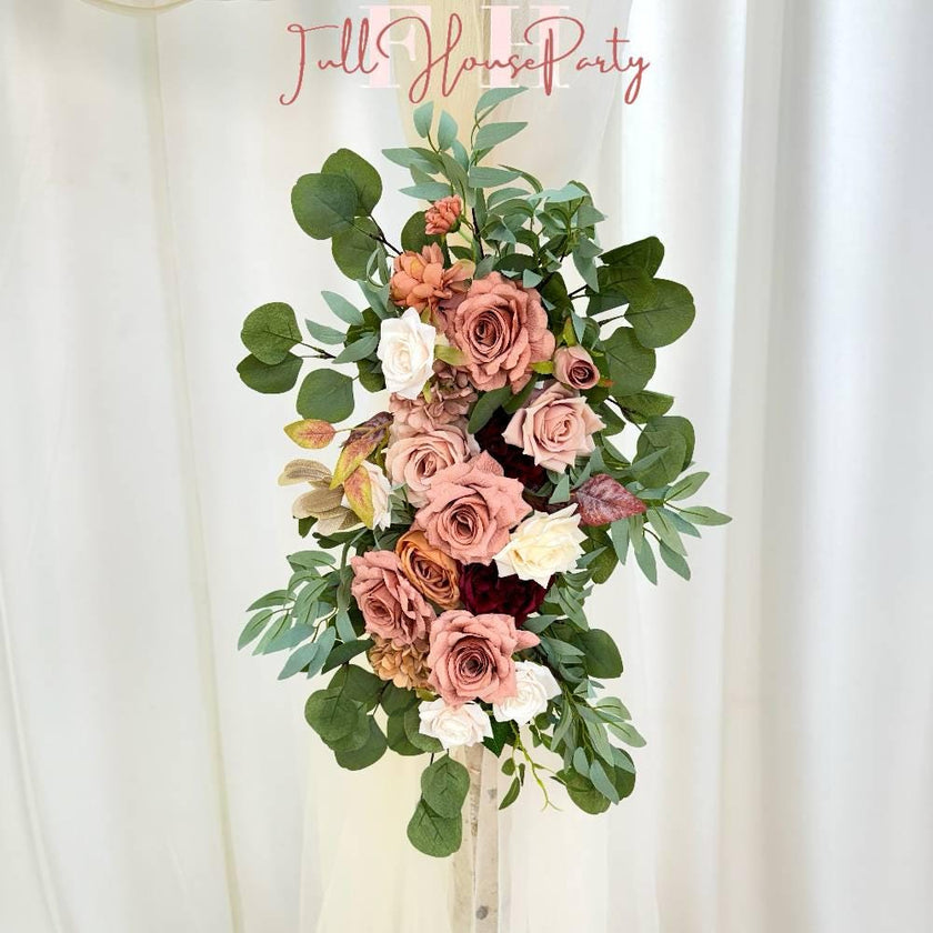 USA Local Stock---Spring Wedding arch decoration with Champagne rose, light brown rose and eucalyptus leaves（Free matching curtains ）
