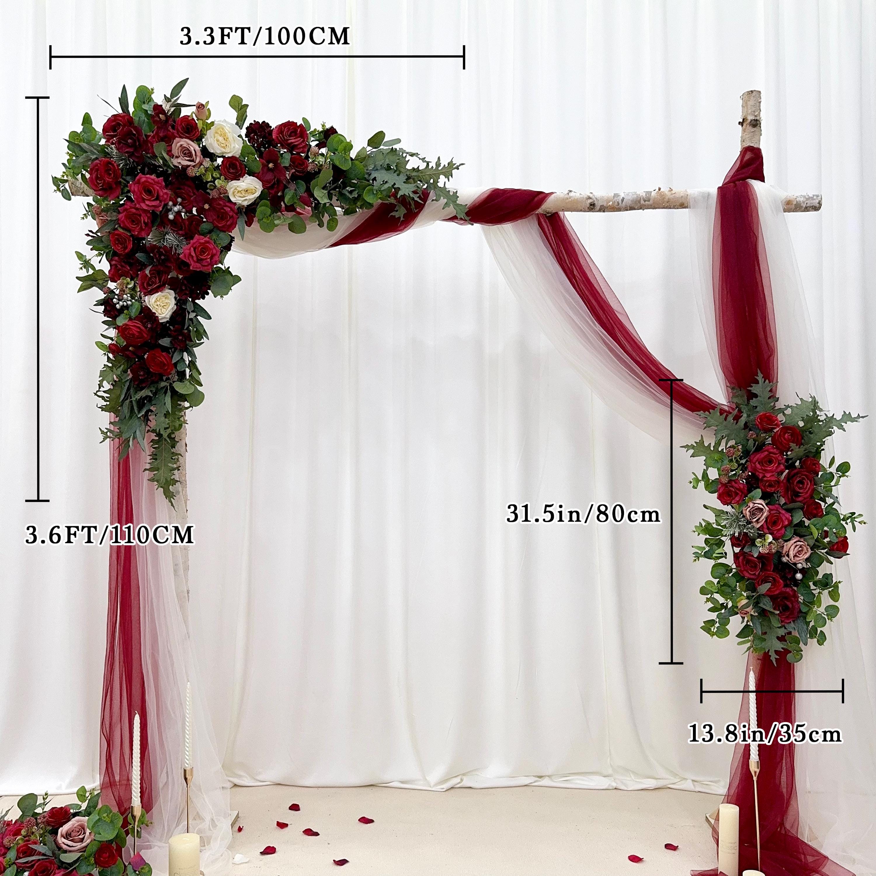 USA Local Stock---Wedding arch decoration withRed roses and eucalyptus leaves（Free matching curtains ）