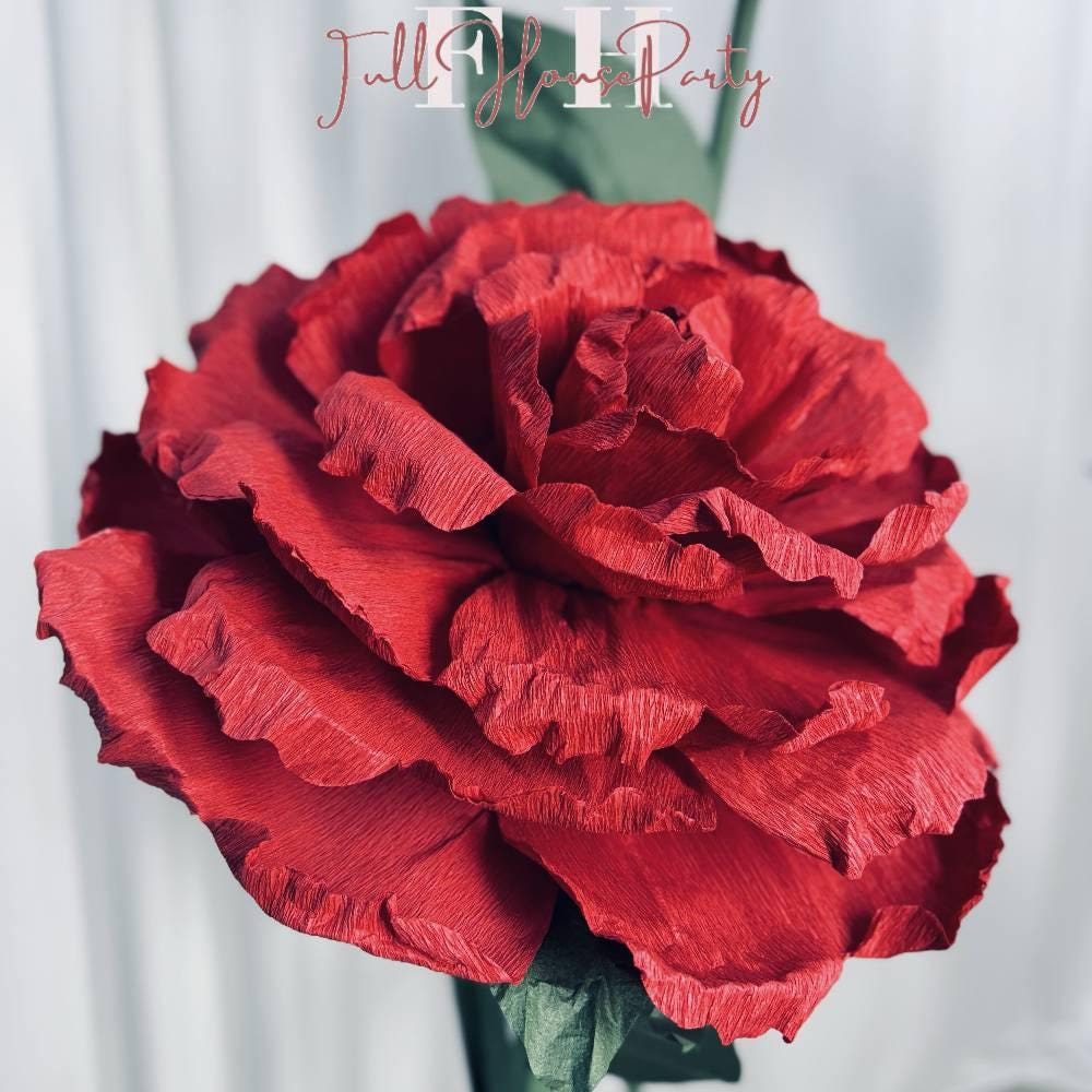 Self Standing Paper Flowers - Standing Paper Flowers - Giant Red Paper Roses – Life-Size Artificial Flower - Metal Base Included