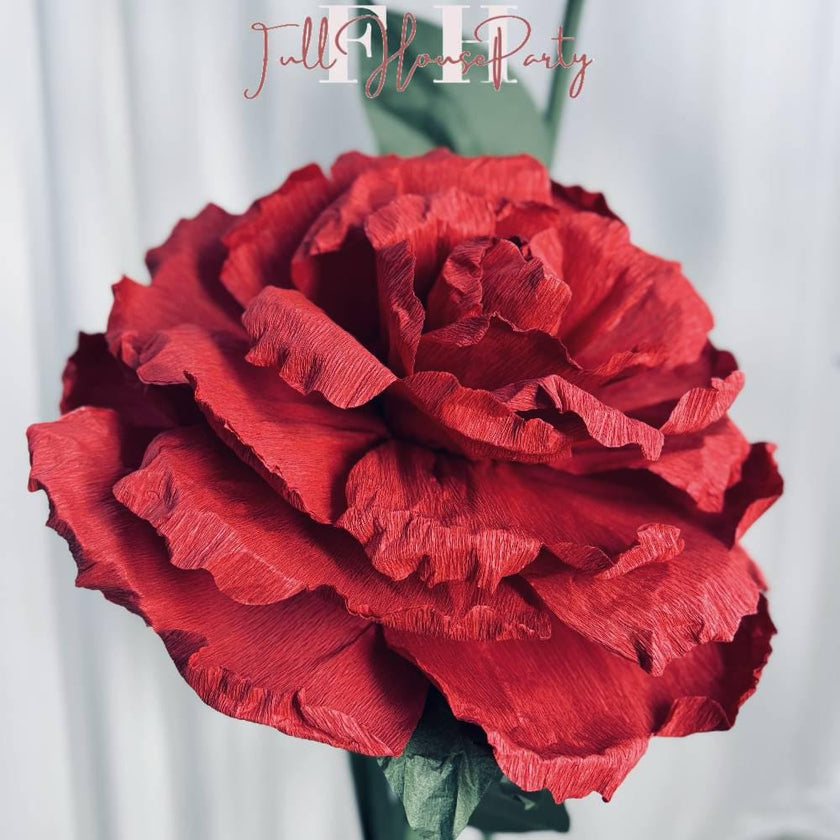 Self Standing Paper Flowers - Standing Paper Flowers - Giant Red Paper Roses – Life-Size Artificial Flower - Metal Base Included