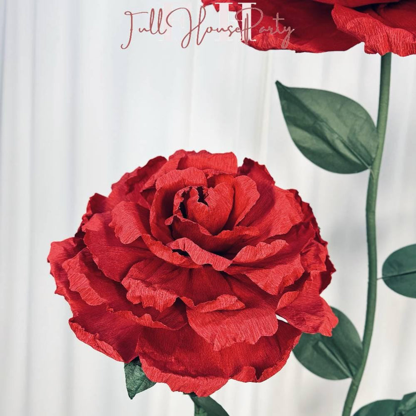 Self Standing Paper Flowers - Standing Paper Flowers - Giant Red Paper Roses – Life-Size Artificial Flower - Metal Base Included