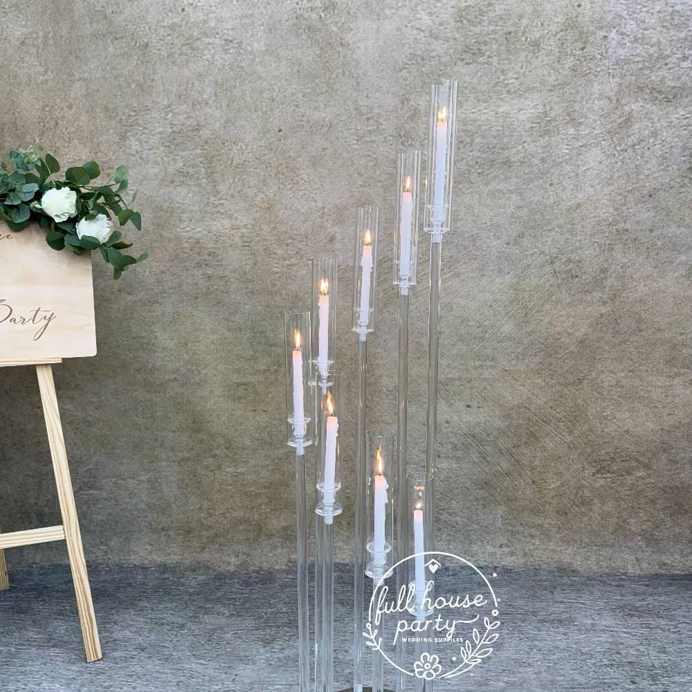 50“ - Clear Acrylic Tall Candle Holder with Crystal Glass Hurricane Tube, Suitable for Real Candles,wedding candlestick table centerpiece