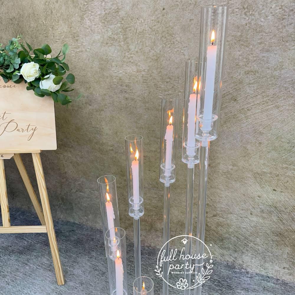 50“ - Clear Acrylic Tall Candle Holder with Crystal Glass Hurricane Tube, Suitable for Real Candles,wedding candlestick table centerpiece