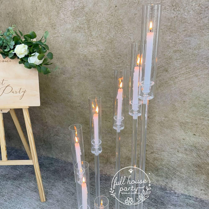 50“ - Clear Acrylic Tall Candle Holder with Crystal Glass Hurricane Tube, Suitable for Real Candles,wedding candlestick table centerpiece