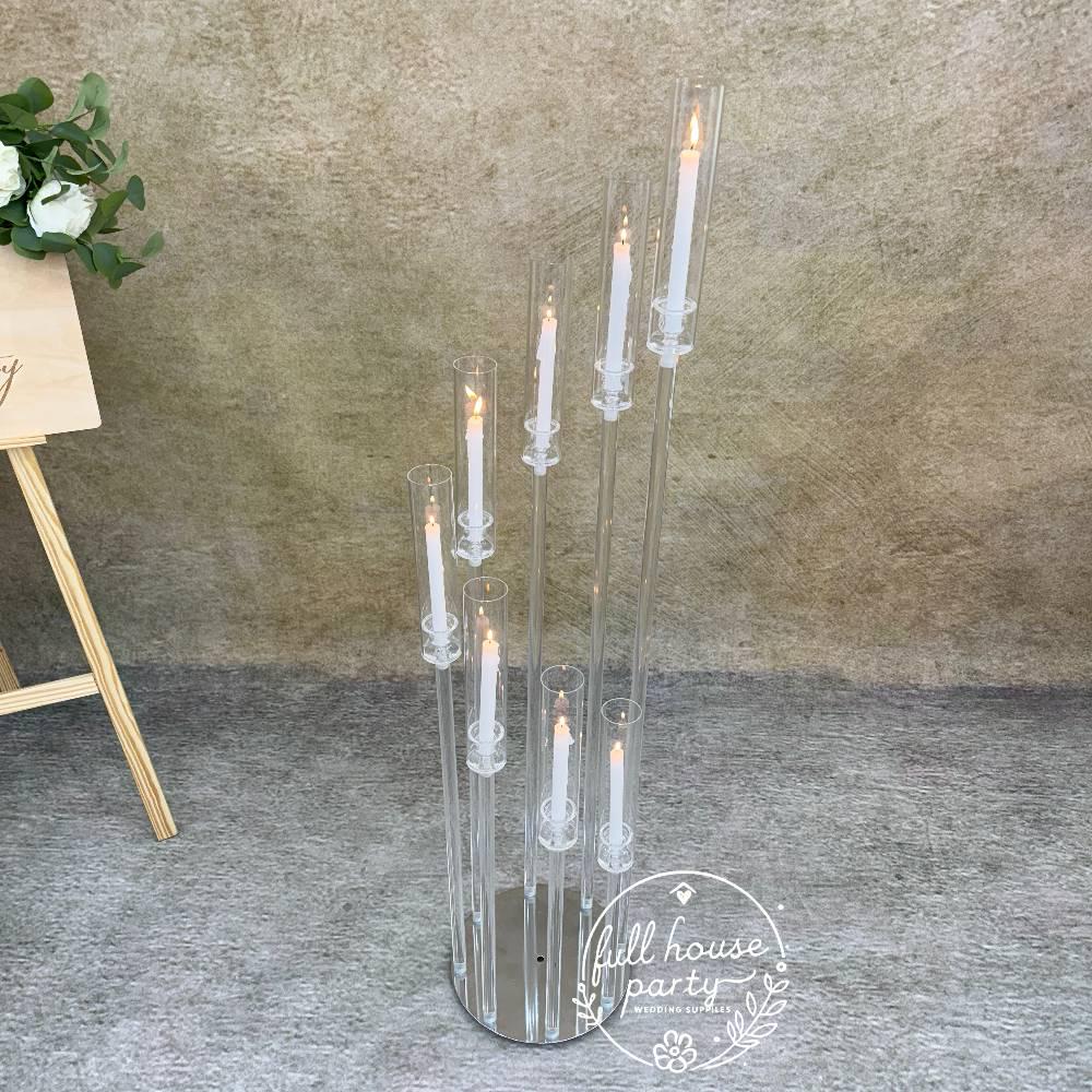 50“ - Clear Acrylic Tall Candle Holder with Crystal Glass Hurricane Tube, Suitable for Real Candles,wedding candlestick table centerpiece