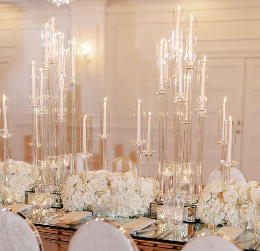 50“ - Clear Acrylic Tall Candle Holder with Crystal Glass Hurricane Tube, Suitable for Real Candles,wedding candlestick table centerpiece