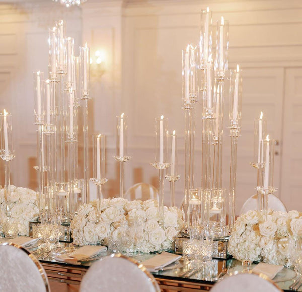 50“ - Clear Acrylic Tall Candle Holder with Crystal Glass Hurricane Tube, Suitable for Real Candles,wedding candlestick table centerpiece