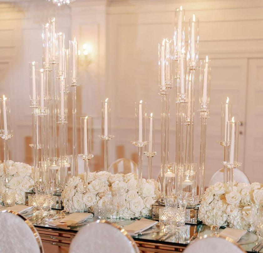 50“ - Clear Acrylic Tall Candle Holder with Crystal Glass Hurricane Tube, Suitable for Real Candles,wedding candlestick table centerpiece