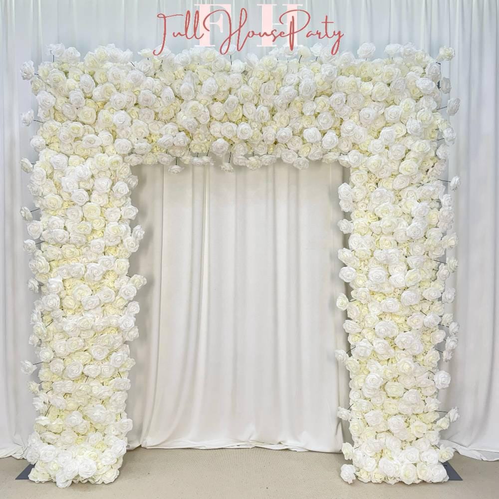 US seller---H 8.53 x W 8Ft Rollable Artificial White Rose Arch Wedding Decoration, Flower Arch Wedding, Backdrop Flower Archway Decoration