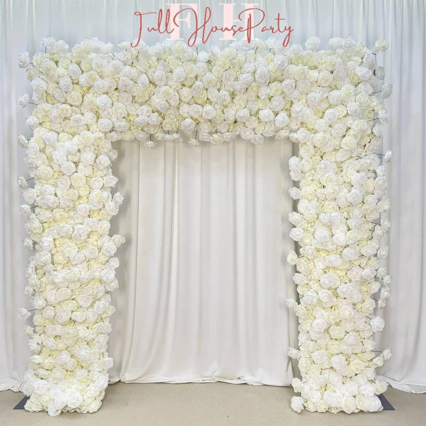US seller---H 8.53 x W 8Ft Rollable Artificial White Rose Arch Wedding Decoration, Flower Arch Wedding, Backdrop Flower Archway Decoration