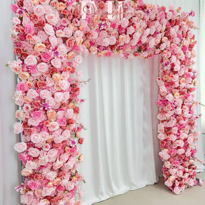US Seller---W8Ft x H8.53Ft Rollable Artificial Pink Rose Arch Wedding Decoration, Flower Arch Wedding, Backdrop Flower Archway Party Decor