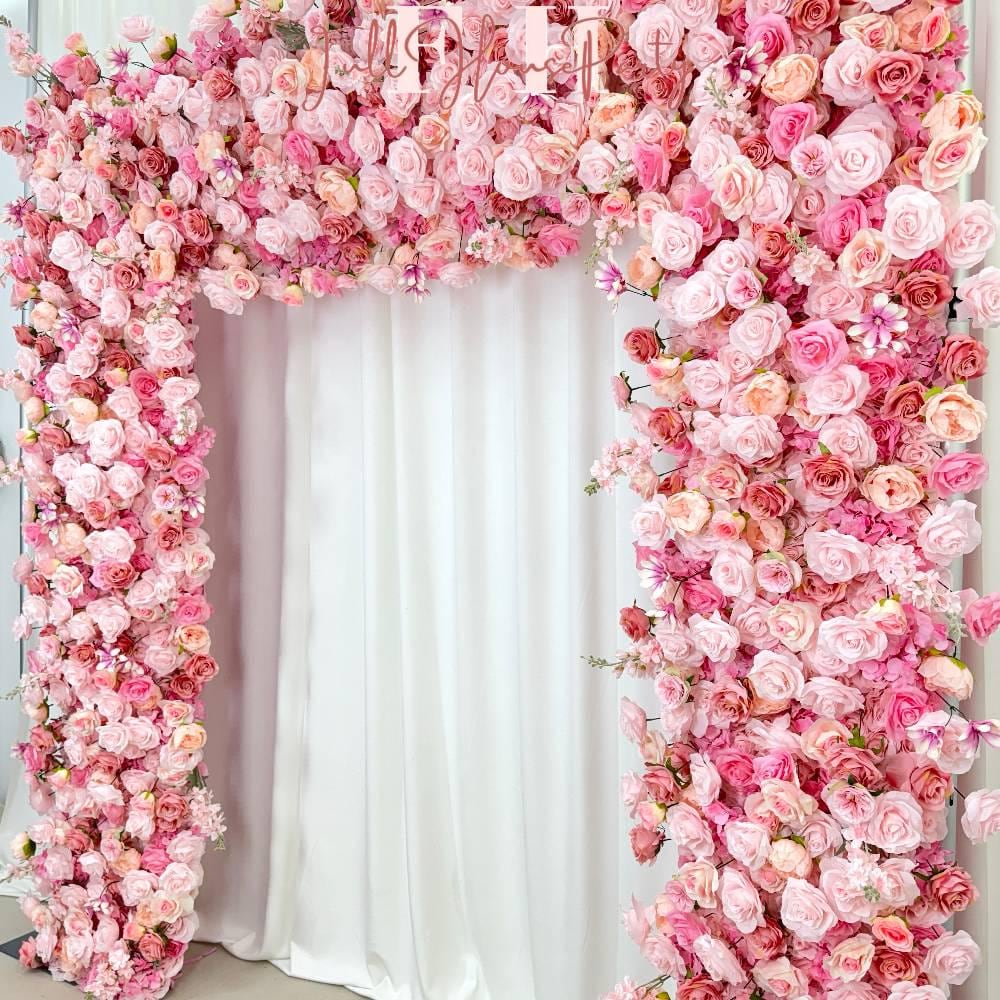 US Seller---W8Ft x H8.53Ft Rollable Artificial Pink Rose Arch Wedding Decoration, Flower Arch Wedding, Backdrop Flower Archway Party Decor