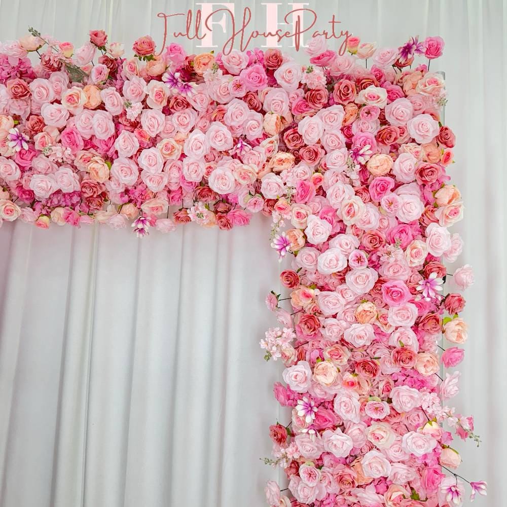 W8Ft x H8.53Ft Rollable Artificial Pink Rose Wedding Arch, Floral Archway Backdrop Decoration for Ceremony