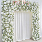 W8Ft x H8.53Ft Rollable Artificial White Rose  baby’s breath Arch Wedding Decoration, Flower Arch Wedding, Backdrop Flower Archway Party