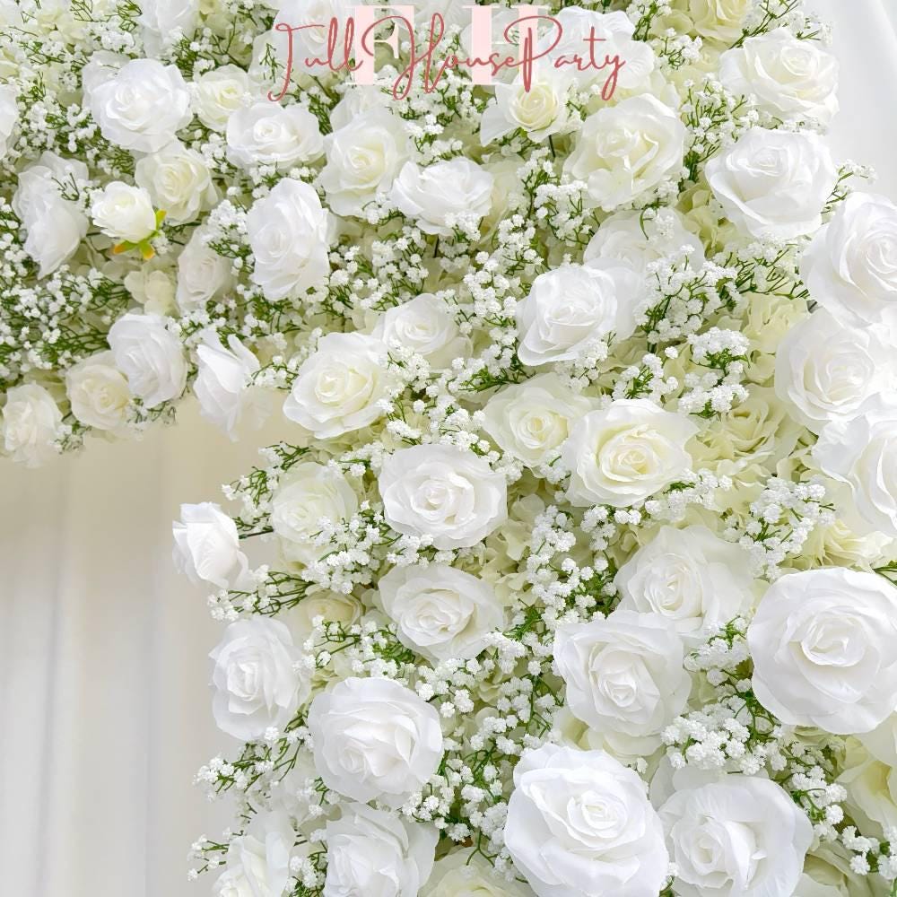 8×8.53 ft Rollable White Rose & Baby’s Breath Wedding Arch, Artificial Flower Backdrop Archway Decoration
