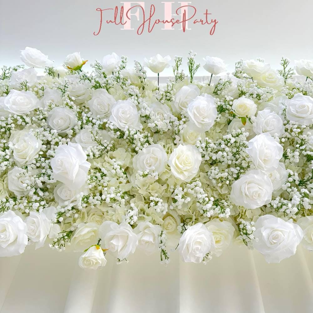 8×8.53 ft Rollable White Rose & Baby’s Breath Wedding Arch, Artificial Flower Backdrop Archway Decoration