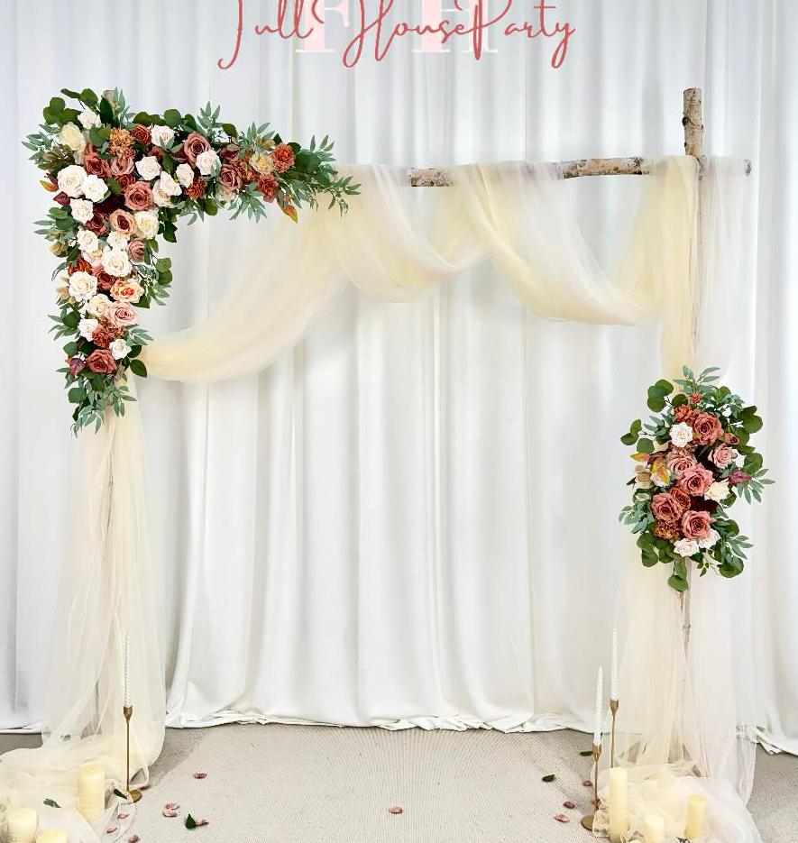 USA Local Stock---Spring Wedding arch decoration with Champagne rose, light brown rose and eucalyptus leaves（Free matching curtains ）