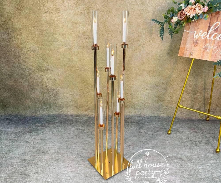 50''-Gold 8 Arm Metal  Candle Holder, Tall Stand Glass Candles, Candle Holders, Wedding, Shower Party, Event Table Centerpiece