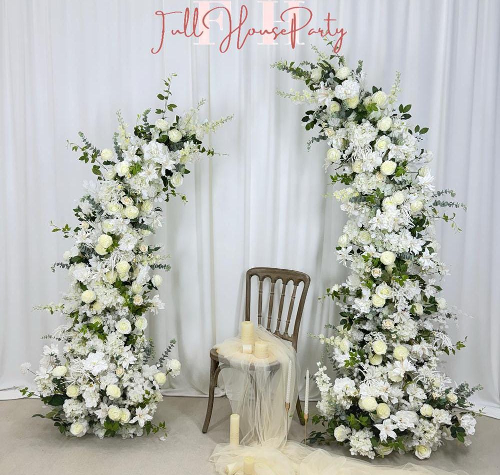 Wedding Archway Artificial Ivory Rose  Archway,Flower Row Arrrangement Marriage Wedding PillarFlower,Wedding Flower Party Event backdrop