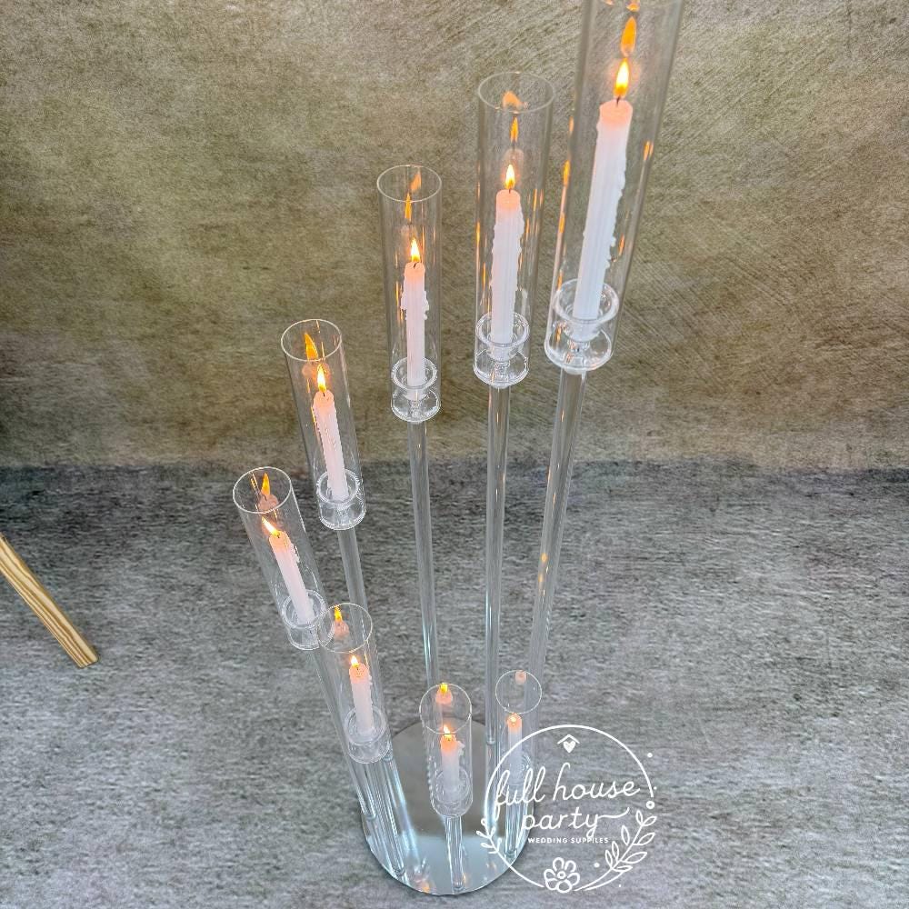 50“ - Clear Acrylic Tall Candle Holder with Crystal Glass Hurricane Tube, Suitable for Real Candles,wedding candlestick table centerpiece
