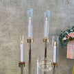 57'' Gold 10-Arm Metal  Holder Candelabra, Tall Glass Candle Holder, Heavy Metal Design for Weddings, Engagements, Showers, and Birthdays