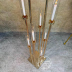 57'' Gold 10-Arm Metal  Holder Candelabra, Tall Glass Candle Holder, Heavy Metal Design for Weddings, Engagements, Showers, and Birthdays