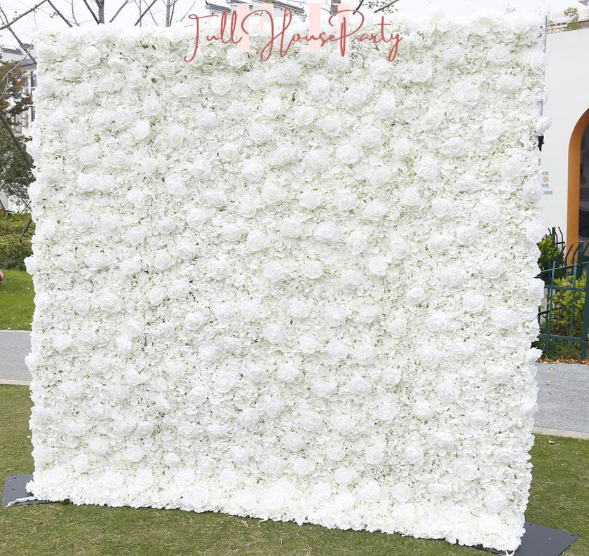 3D White Rose and Dahlia  Fabric Backdrop Flower Wall, Wedding Party Photo Background, Wedding Decoration, Easy and Quick Assembly