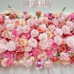 W8Ft x H8.53Ft Rollable Artificial Pink Rose Wedding Arch, Floral Archway Backdrop Decoration for Ceremony