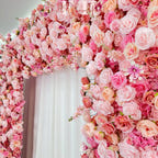 W8Ft x H8.53Ft Rollable Artificial Pink Rose Wedding Arch, Floral Archway Backdrop Decoration for Ceremony