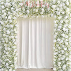 8×8.53 ft Rollable White Rose & Baby’s Breath Wedding Arch, Artificial Flower Backdrop Archway Decoration