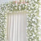 8×8.53 ft Rollable White Rose & Baby’s Breath Wedding Arch, Artificial Flower Backdrop Archway Decoration