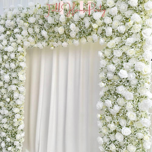 50% Off | Ships from Houston/8×8.53 ft Rollable White Rose & Baby’s Breath Wedding Arch, Artificial Flower Backdrop Archway Decoration