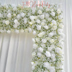 8×8.53 ft Rollable White Rose & Baby’s Breath Wedding Arch, Artificial Flower Backdrop Archway Decoration