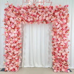 W8Ft x H8.53Ft Rollable Artificial Pink Rose Wedding Arch, Floral Archway Backdrop Decoration for Ceremony