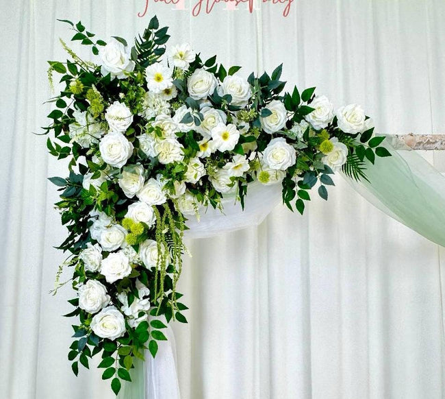 Wedding arch decoration with white roses and eucalyptus leaves（USA Local Stock）（Free matching curtains ）