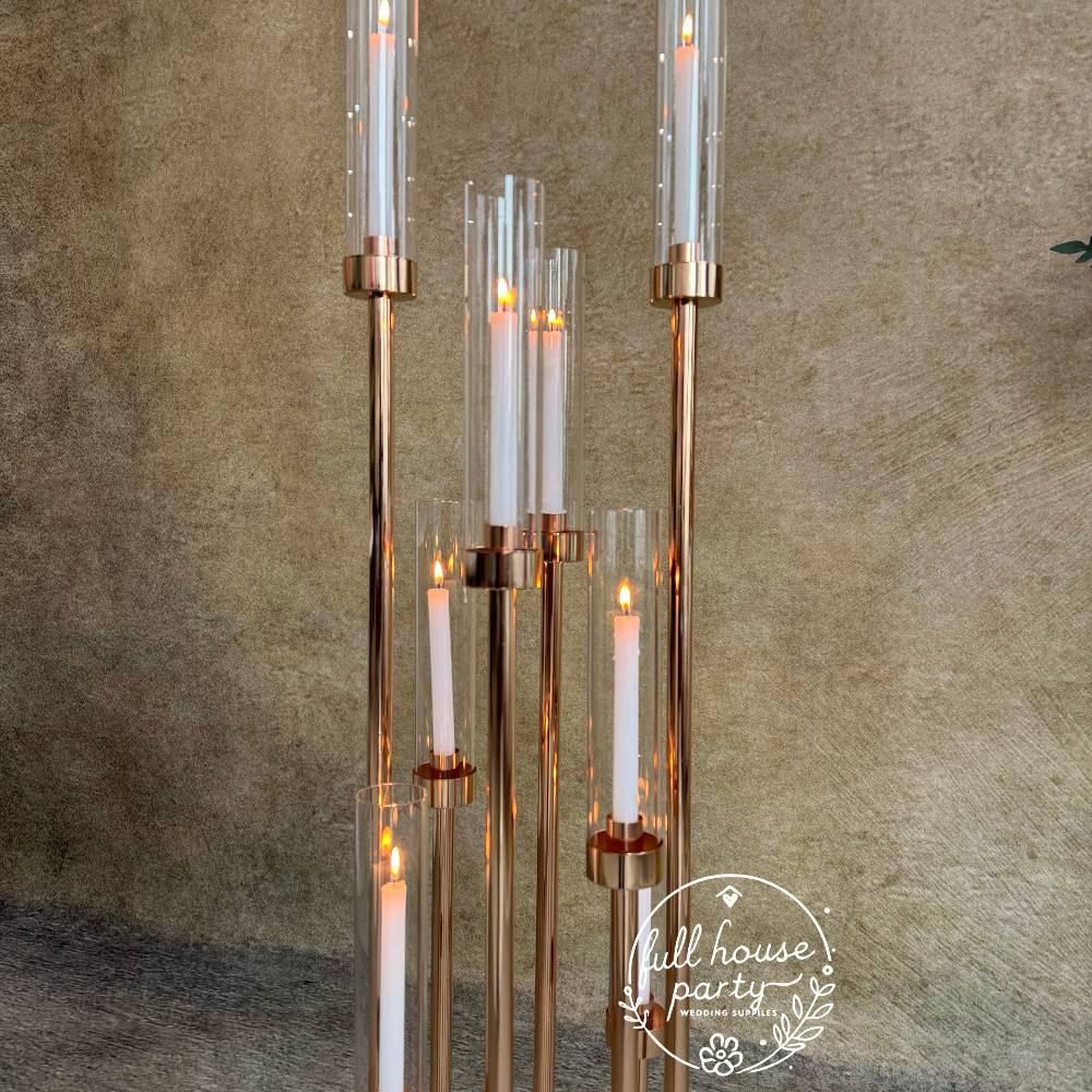 50''-Gold 8 Arm Metal  Candle Holder, Tall Stand Glass Candles, Candle Holders, Wedding, Shower Party, Event Table Centerpiece