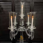 Tall Clear Crystal Candle Holder with Glass Hurricane Tube - Wedding Centerpiece