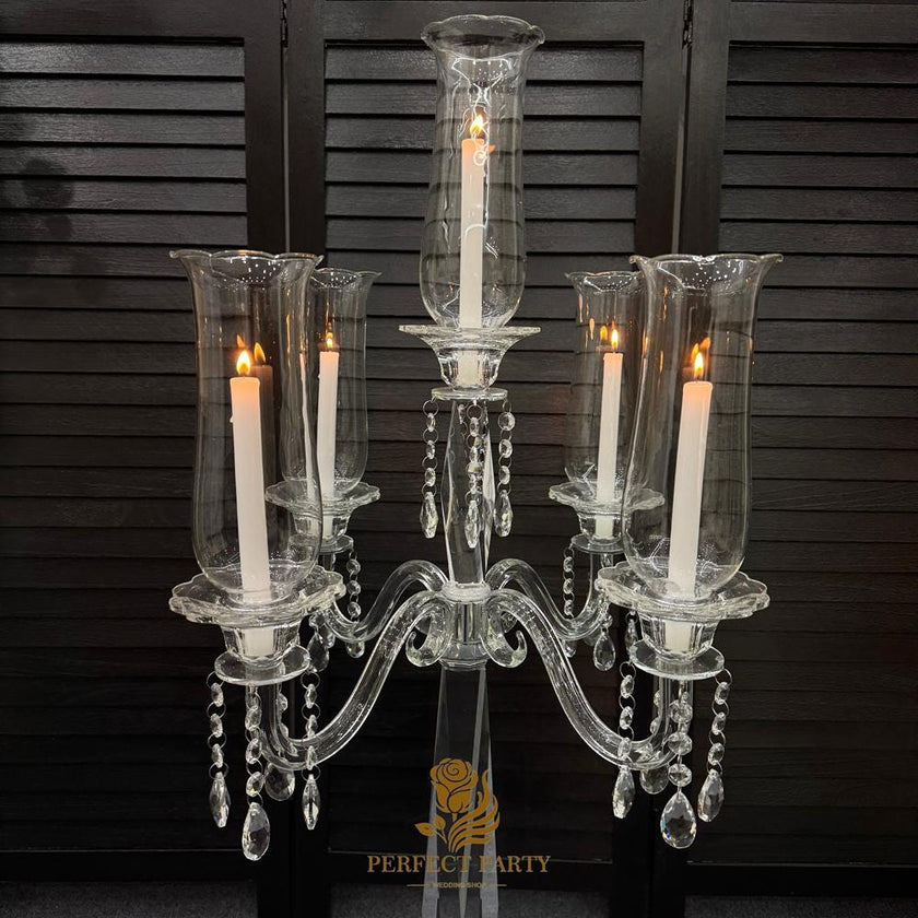 Tall Clear Crystal Candle Holder with Glass Hurricane Tube - Wedding Centerpiece