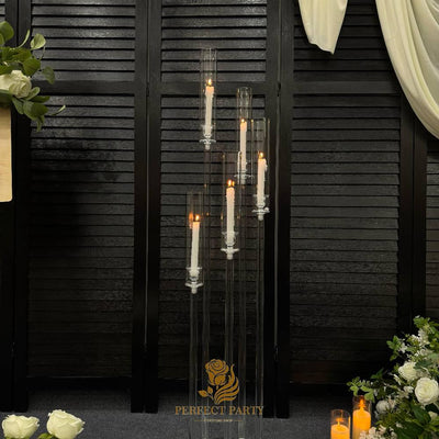 47″ Clear Acrylic Candle Holder with Glass Hurricane