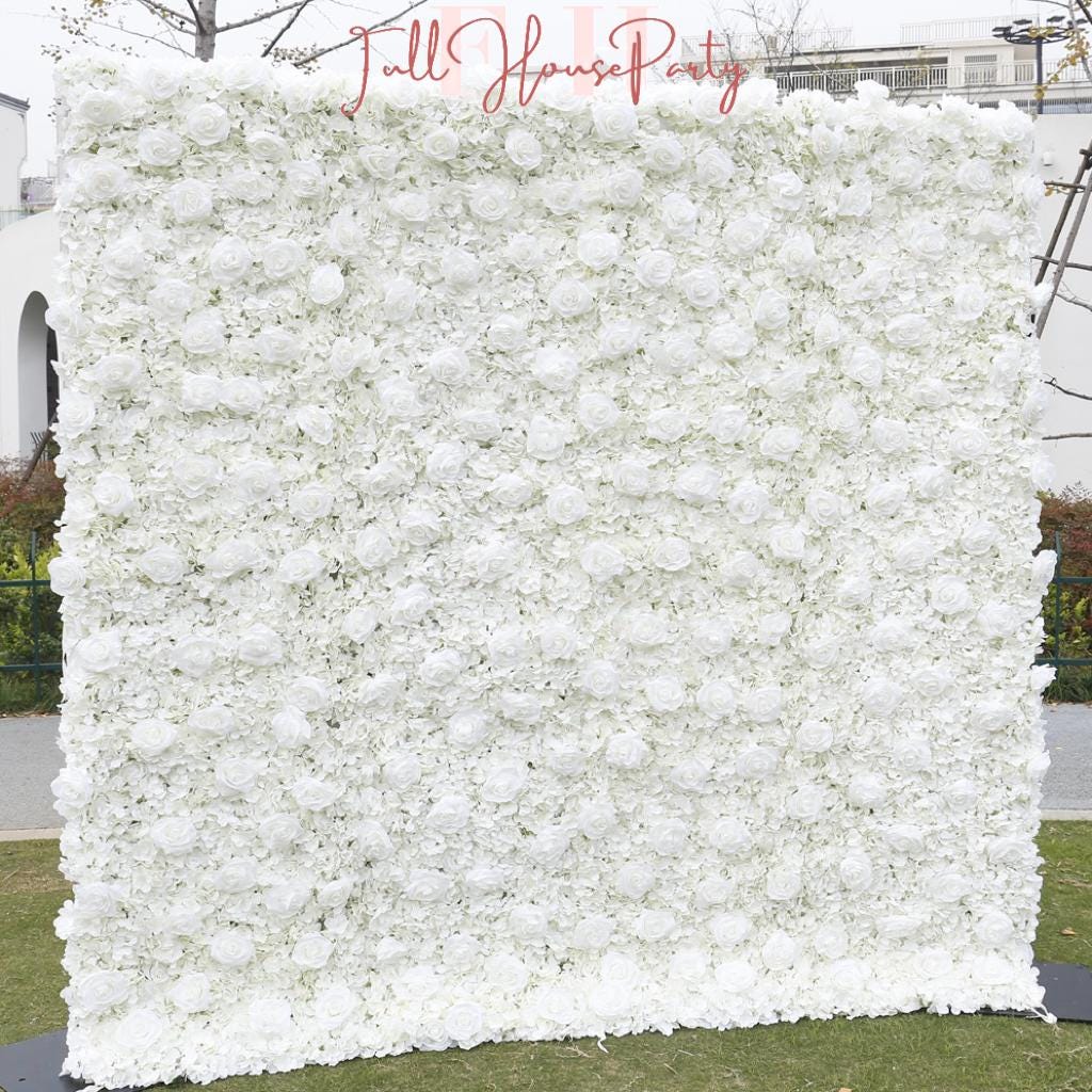3D White Rose and Dahlia  Fabric Backdrop Flower Wall, Wedding Party Photo Background, Wedding Decoration, Easy and Quick Assembly