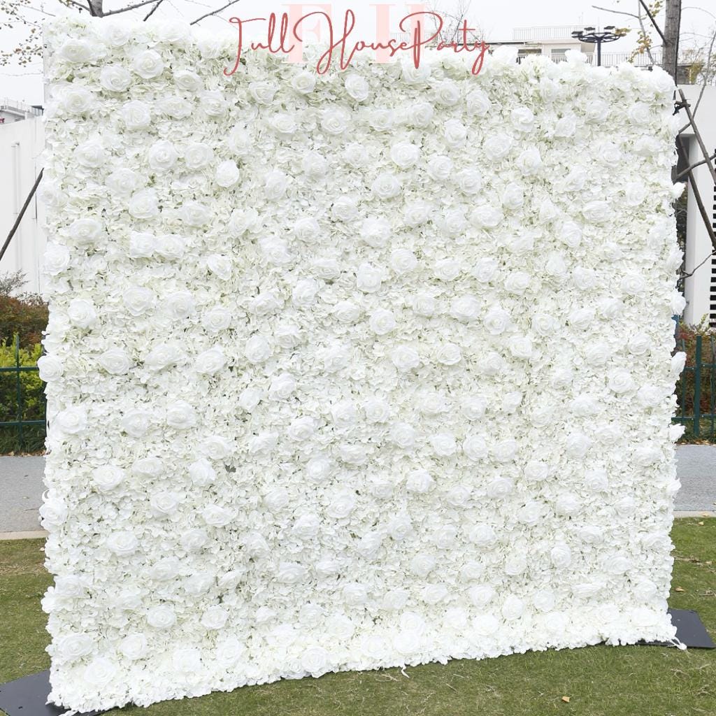 3D White Rose and Dahlia  Fabric Backdrop Flower Wall, Wedding Party Photo Background, Wedding Decoration, Easy and Quick Assembly