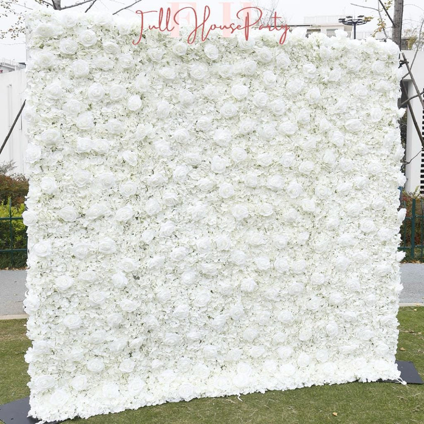 3D White Rose and Dahlia  Fabric Backdrop Flower Wall, Wedding Party Photo Background, Wedding Decoration, Easy and Quick Assembly